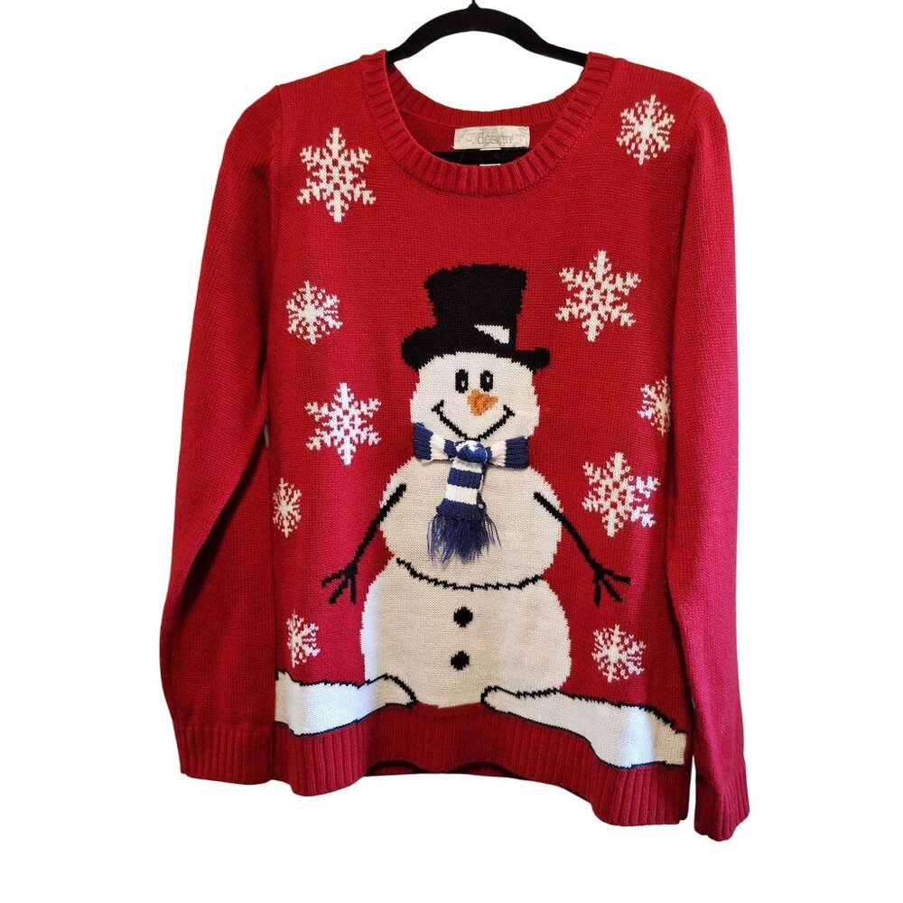 Bydesign Red Christmas Snowman Sweater With Scarf & Snowflakes XL Acrylic Womens